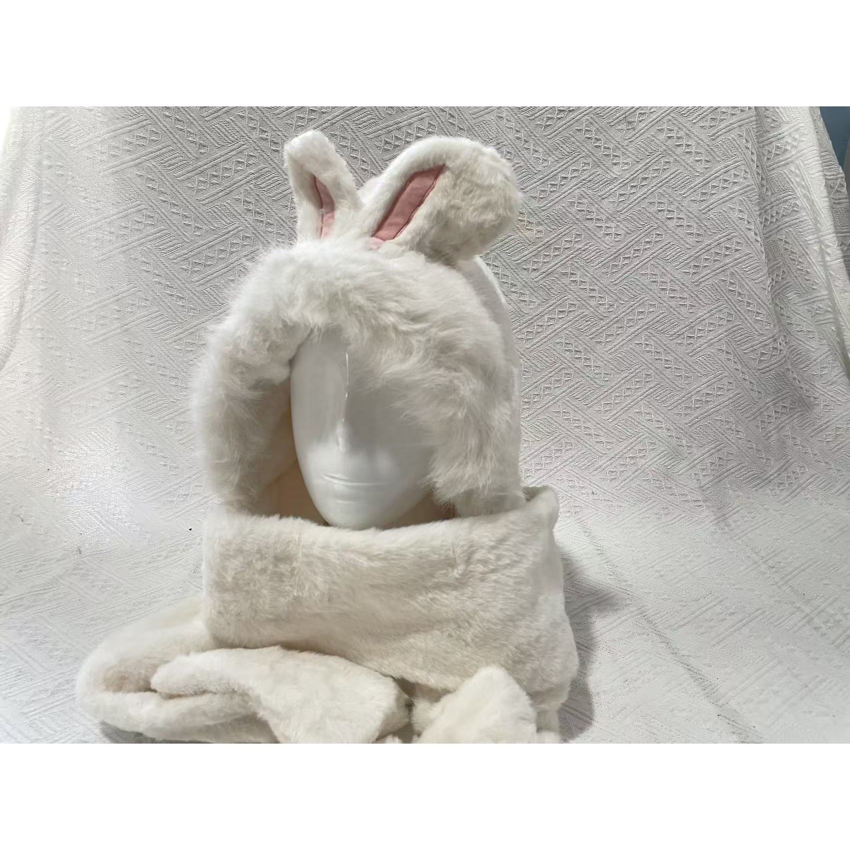 Bonnet oreilles de lapin adulte (blanc, épaissi, 270g)