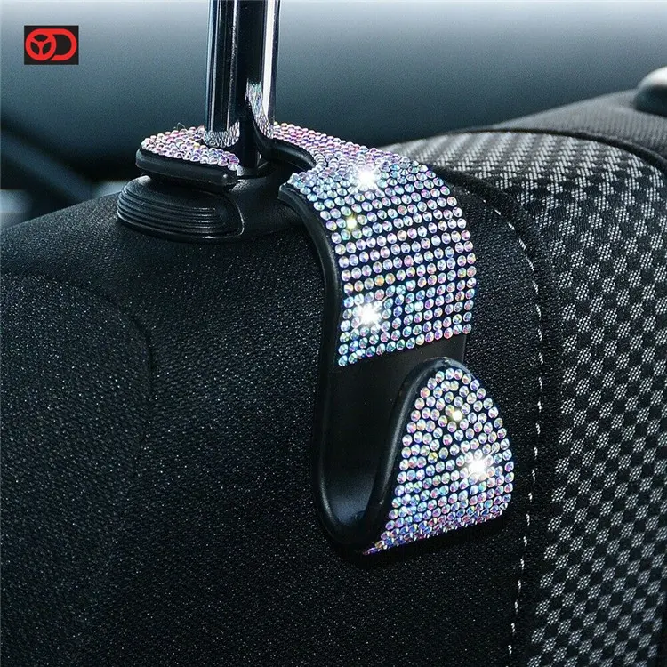 Universal Shinny Crystal Car Seat Headrest Hook Bling Bling Backseat Bag Hanger for car decoration car accessories 2022