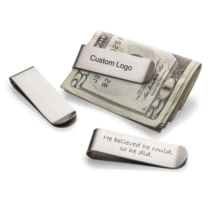 Tùy Chỉnh Khắc Logo Cá Nhân Trống Thép Không Gỉ Mens Money Clip Kim Loại Bán Buôn