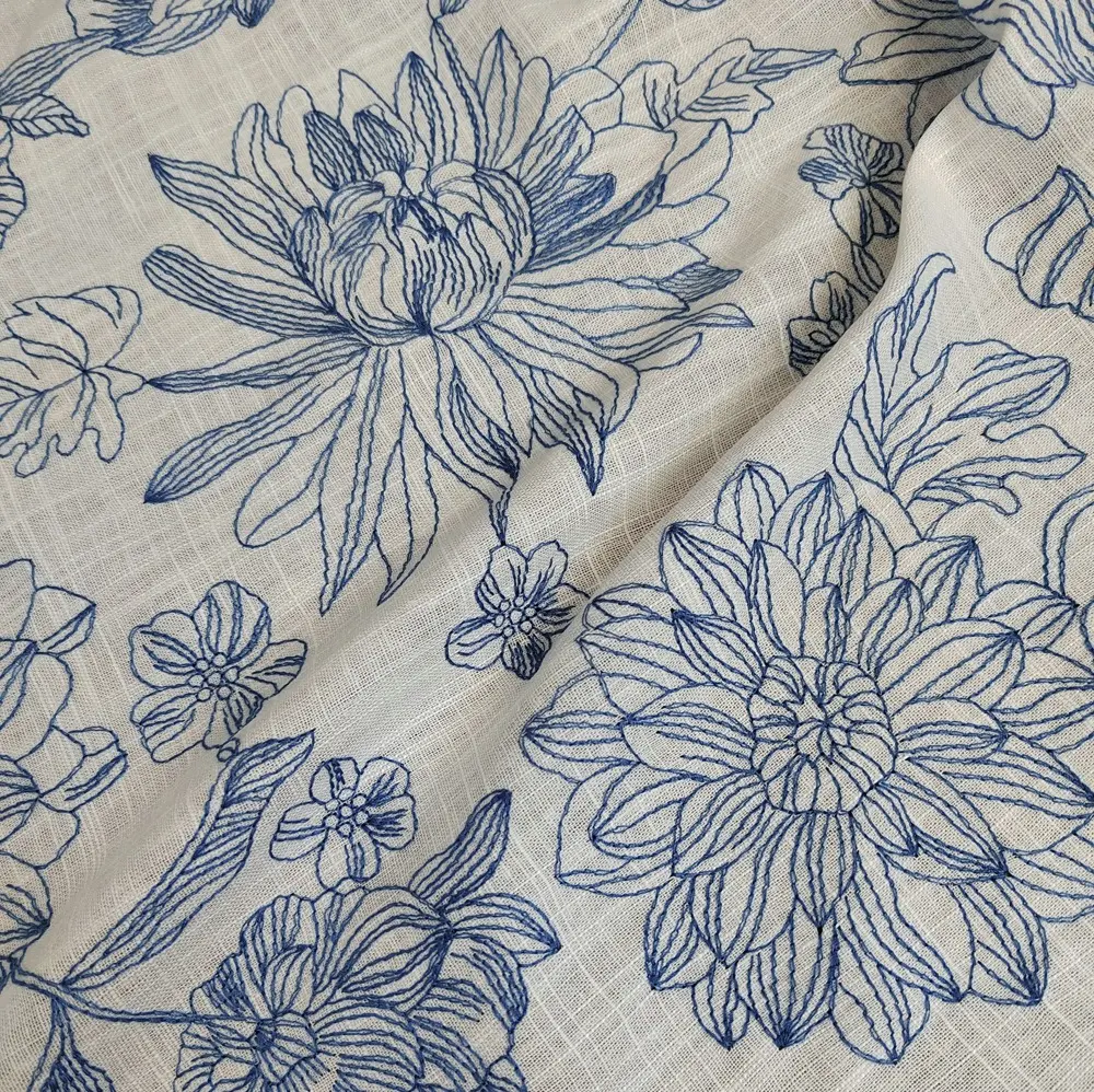 Ancho 140 cm CONTRASTE COLOR flor bordado tela poliéster algodón Lino tela para cheongsam vestido bolsa