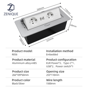 Nuevo producto Enchufe de escritorio multifunción Pop Up Oculto para oficina con 2 interfaces de alimentación europeas Carga 2 + C - Product Image 3