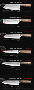 7-Mảnh Dao Nhà Bếp Đặt Thép Carbon Cao Kiritsuke Đầu Bếp Santoku Nariki Boning Tiện Ích Tùy Chỉnh Pakka Gỗ Thép Không Gỉ - Product Image 6