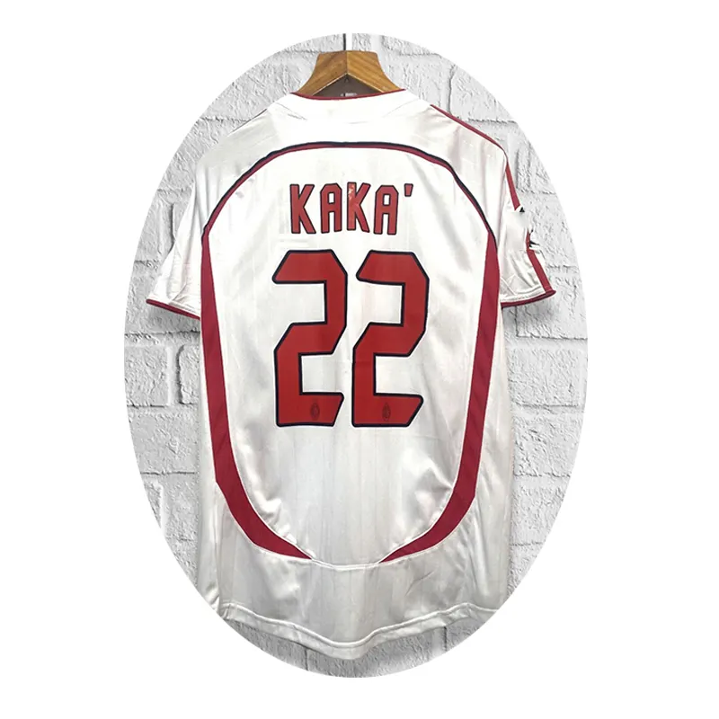 Milan şehir 2006-2007 sezon AC uzakta KAKA' numarası 22 süblimasyon baskı ile beyaz retro futbol futbol forması gömlek