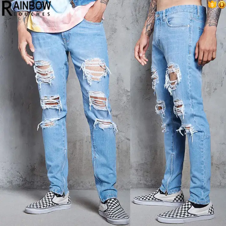 Proveedores de ropa Diseño de moda Hombres Jeans rasgados, DamagedJjeans para hombres Jeans ajustados