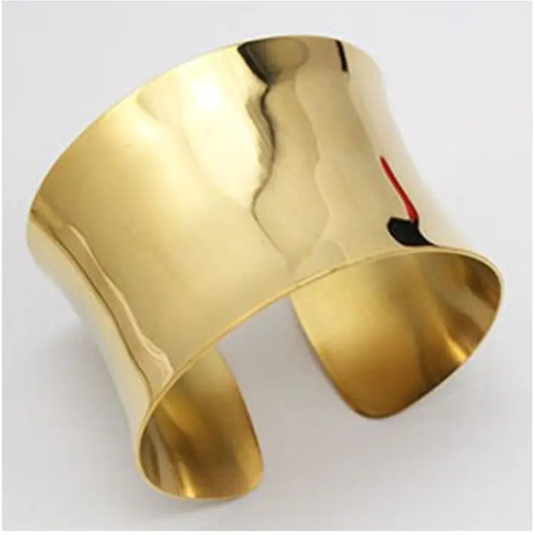 Brazalete dorado pulido con bordes elevados para mujer, joyería de acero inoxidable, brazalete ancho dorado