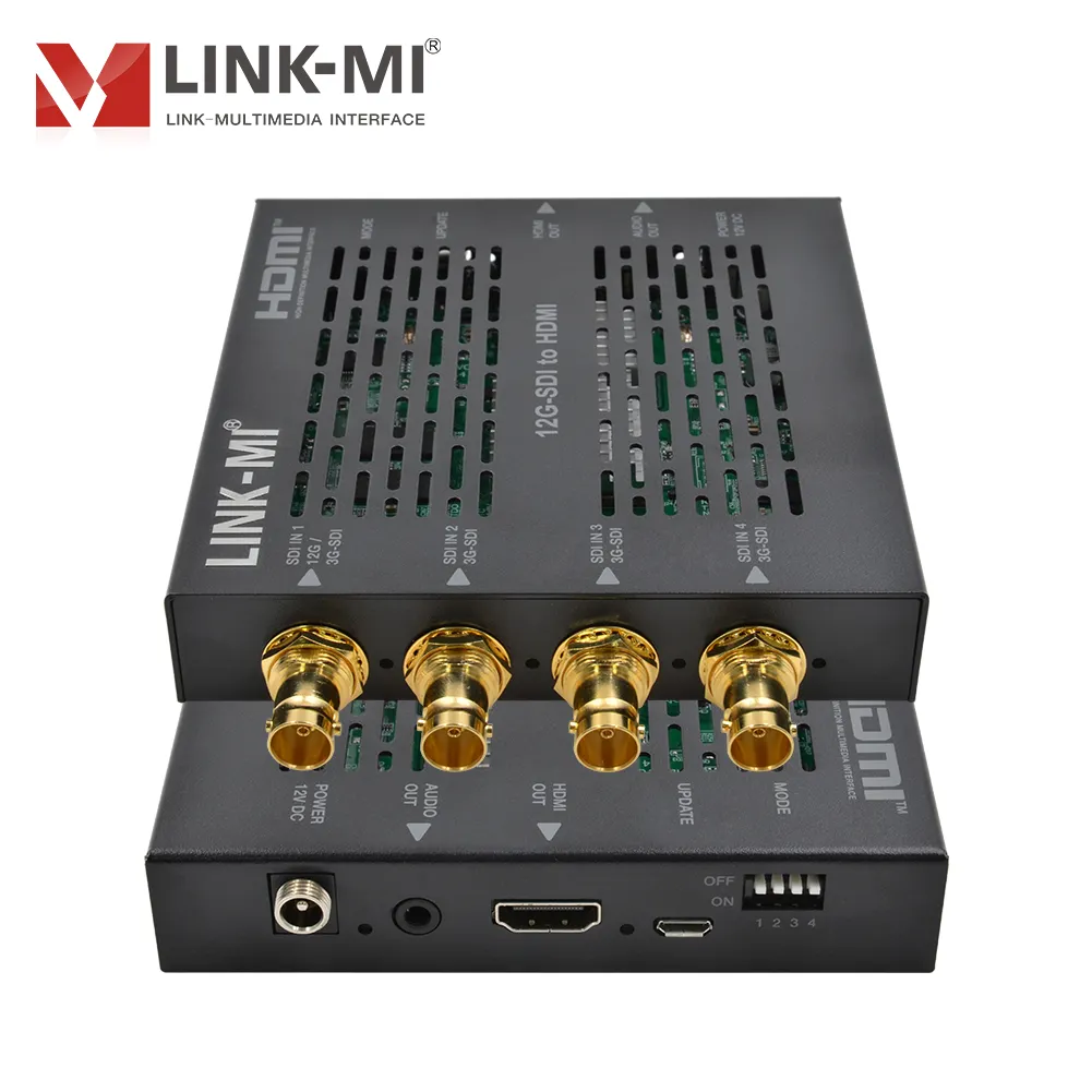 LINK-MI 12G-SDI To HDMI Converter 4K2K @ 60Hz, 18G,เสียงสารสกัดจาก Analog Output DIP สวิทช์ควบคุม4ch 3G-SDI Converter