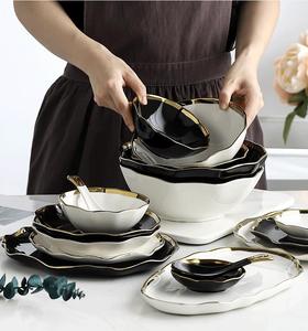 Golden Edge Factory Direct Wholesale Modern Chic Smooth Ceramic Reusable Dinner <strong>Table</strong> <strong>Set</strong> - Product Image 1