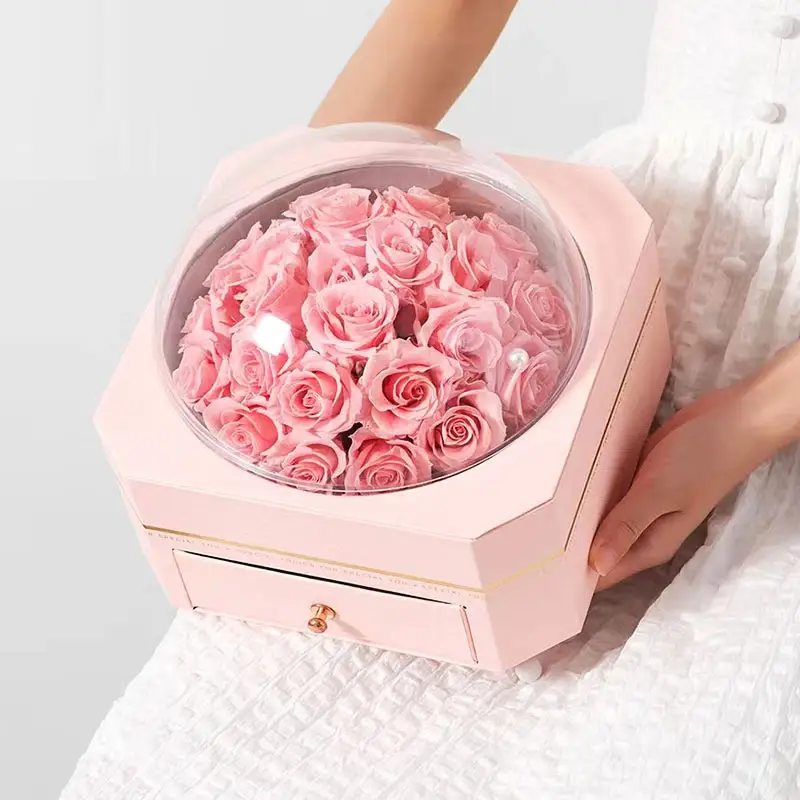 아크릴 중간 선물 상자 공 관점 불멸의 꽃 선물 상자 발렌타인 데이 보석 선물 상자