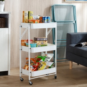 <strong>Low</strong> Moq 3-tier Multi-purpose Slide Storage Foldable Rolling Cart With Wheels Hand Carts &amp; <strong>Trolleys</strong> Available in Multiple Colors - Product Image 2