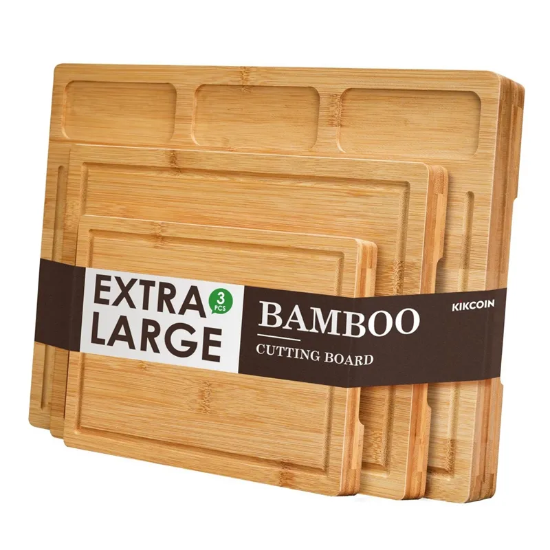 Planches à découper en bambou de cuisine Plateau de service robuste Bloc de boucher en bois et planche à découper en bois