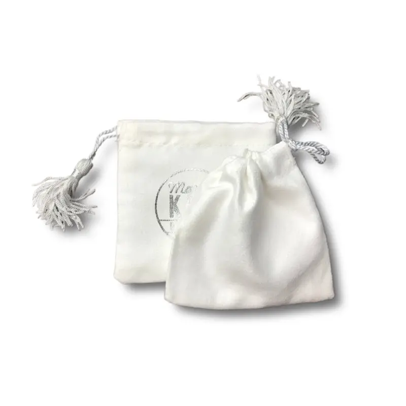 Weiße Farbe Wildleder Samt mit individuellem Logo Rosé goldfolie mit Quasten krawatten für Watch Gift Jewelry Hair Wedding Pouch Bag