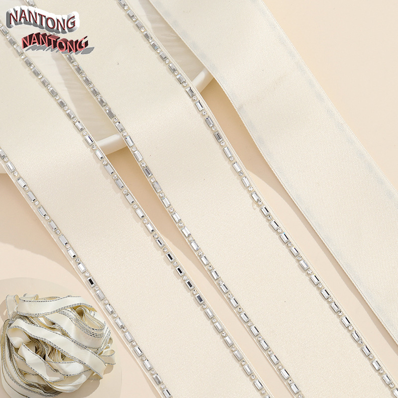 6 Double-row rhinestones - off-white webbing, 39mm wide