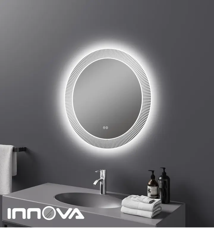 Vendita calda specchio rotondo Smart Touch Sensor retroilluminato bagno specchio da parete bagno antiappannante demister specchio LED con luci
