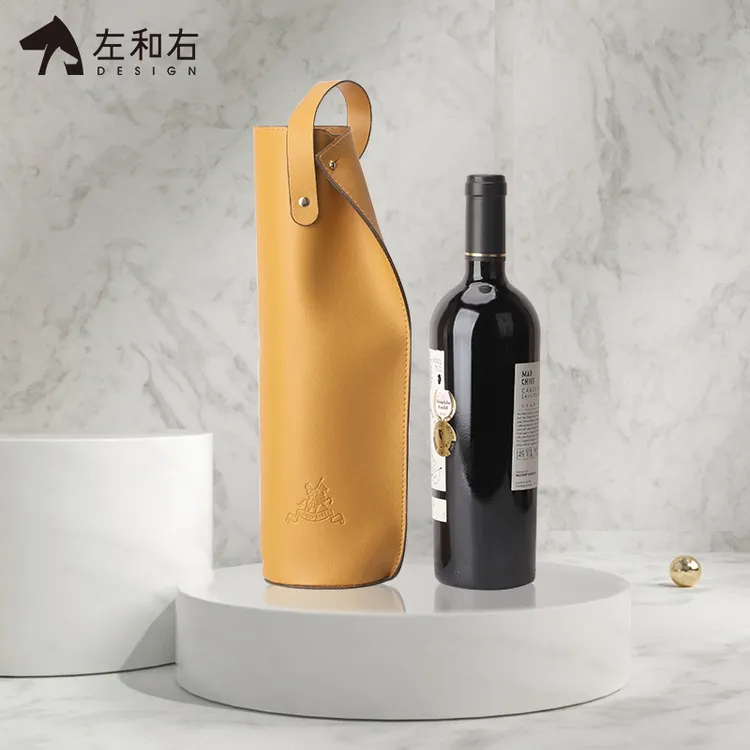 कस्टम मेड लक्जरी डिजाइन एकल बोतल पीले तह शराब उपहार बॉक्स मामले पु चमड़े शराब की बोतल बैग