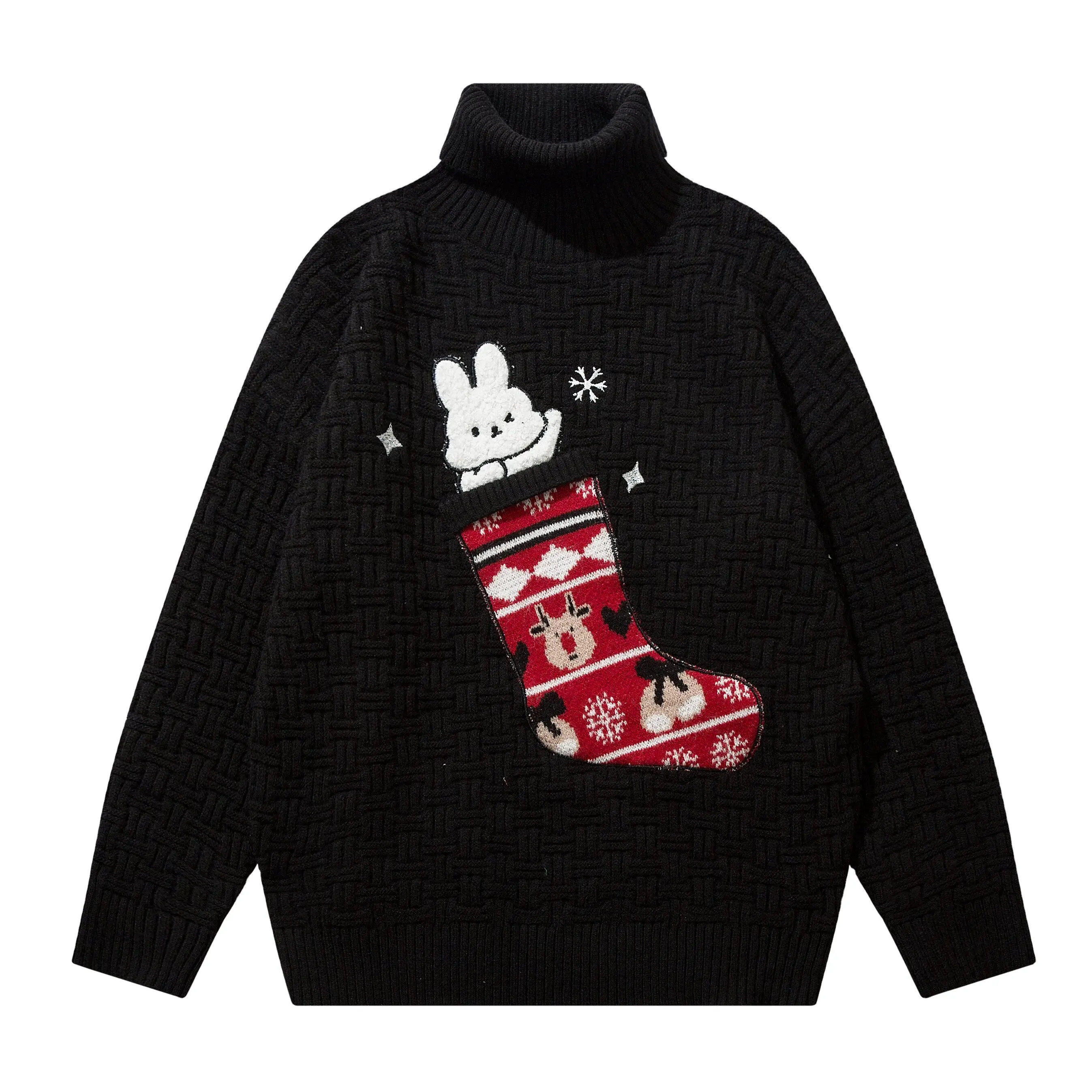 Suéter de tricô com gola de tartaruga e suéter de manga comprida com meias de alce de Natal