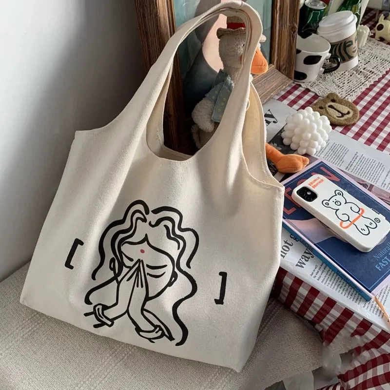 Personal isierte große Kapazität Zwei Schulter Druck Logo Wieder verwendbare leere Tasche Weste Baumwolle Leinwand Shopping Handtasche Einkaufstasche