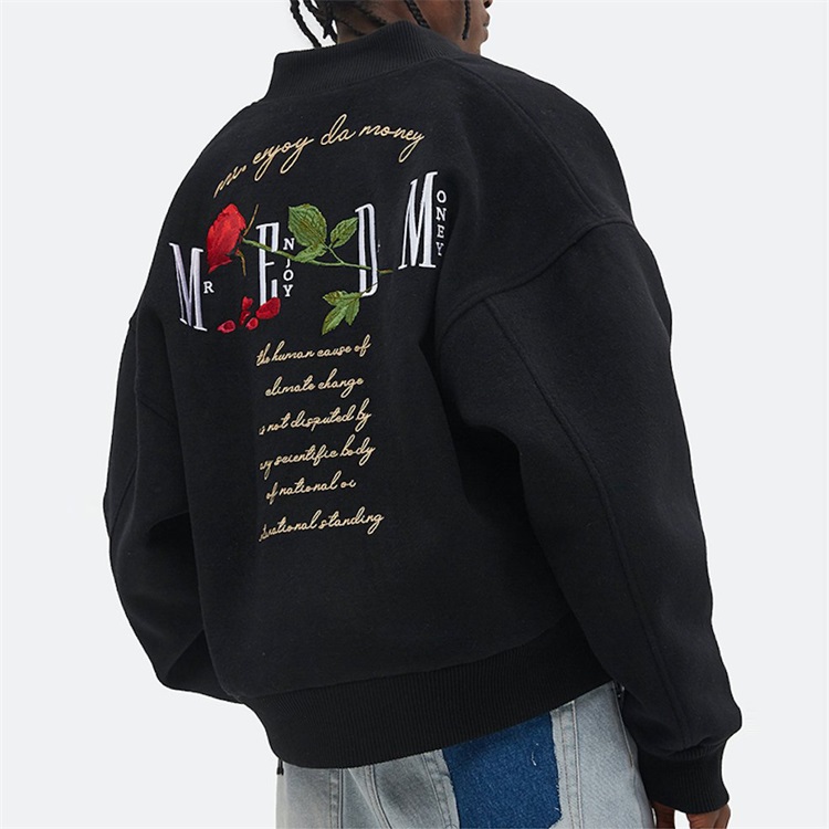 OEM Custom Embroidery Varsity Jackets Winter 100% Wool Rose Fleece Letter Bomber Jacket 2