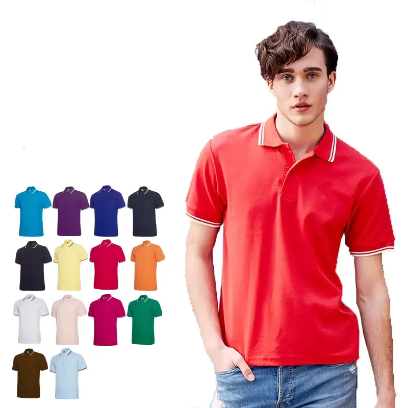 Commercio all'ingrosso 65% cotone 35% poliestere stile formale stampa ricamo logo 14 colori logo personalizzato pianura uomo golf t-shirt polo