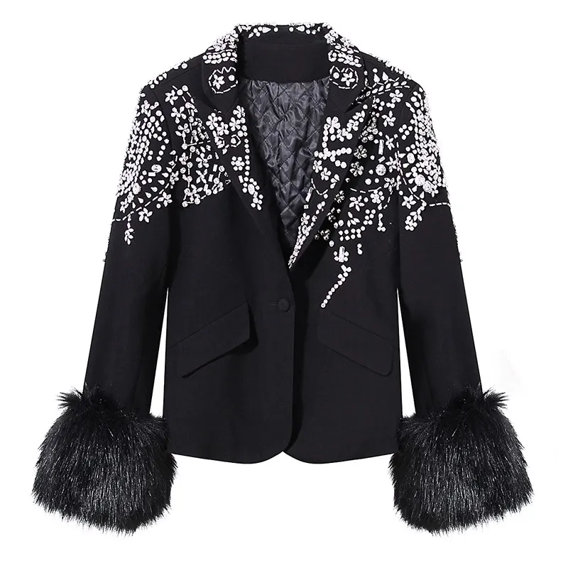 Handmade Nail Khoan Phụ Nữ Blazer Bông Bên Trong Của Phụ Nữ Blazer Lông Còng Có Thể Được Có Thể Tháo Rời Pha Lê Polyester Dệt Mùa Đông 80 Pcs