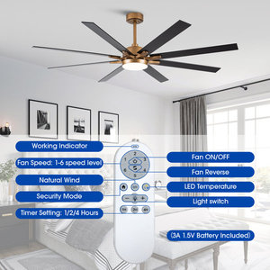 北欧装饰65英寸大黑8 ABS叶片Dc电机客厅遥控铜Cieling吊扇带照明 - Product Image 4