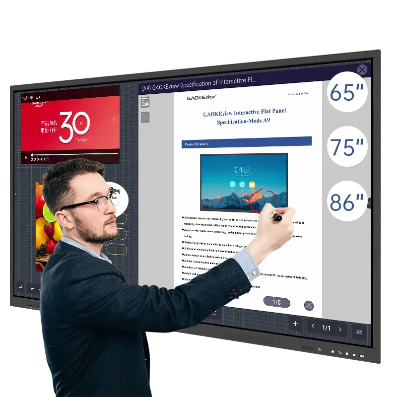 Gaoke Android 13 Touchscreen Smart Whiteboard Voor E-Learning 65 Inch China Onderwijs Digitaal 65 Inch Smart Board