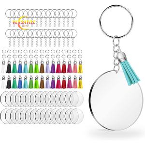 พวงกุญแจว่าง DIY 3.5 "กลมใสพวงกุญแจแผ่นอะคริลิควงกลมพร้อมพู่หนัง - Product Image 1