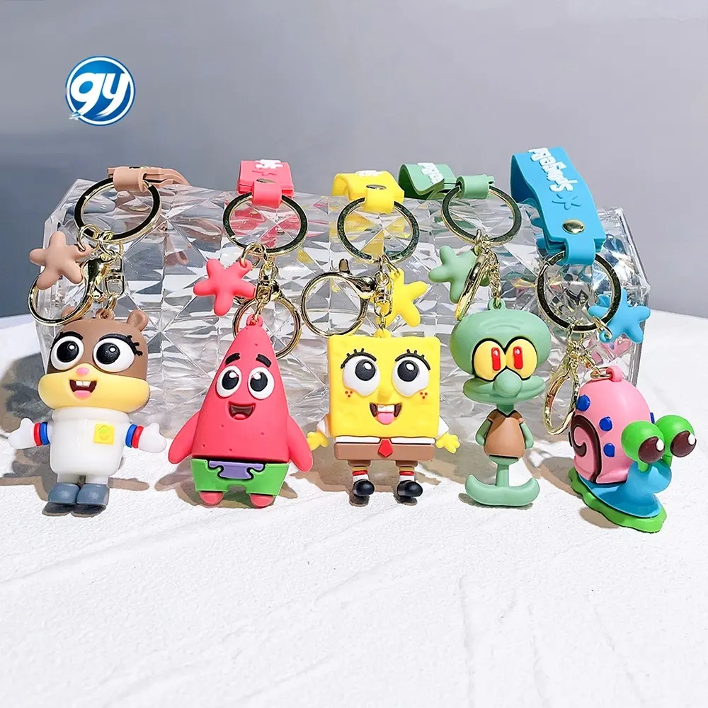 Bob Esponja Calça Quadrada Anime Figuras Keychain Patrick Estrela Squidward Tentáculos Saco Chaveiro para Crianças Brinquedos Presentes de Aniversário
