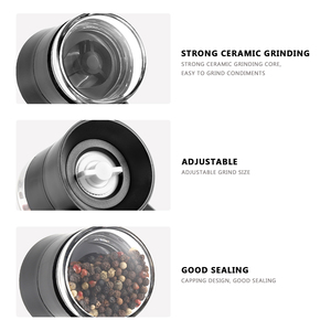 新品厨房工具单手塑料手动香料磨盐磨黑胡椒和盐研磨机，带玻璃罐和底座 - Product Image 2
