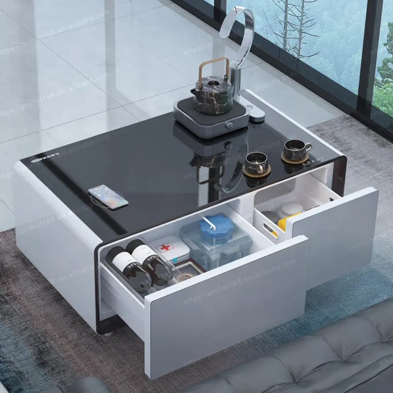 2024 Mesa de centro inteligente refrigerador inteligente con carga inalámbrica muebles de refrigerador pequeño multifuncional