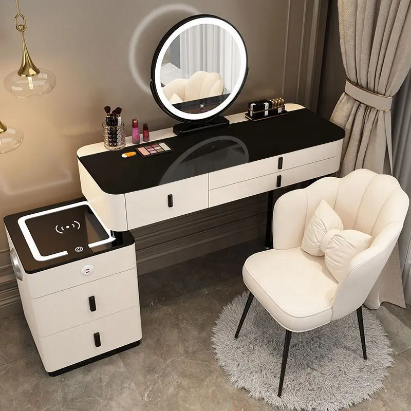 NOVA Furnitur Cerdas Meja Rias Putri Multifungsi, Meja Rias Kabinet Samping dengan Kursi Cermin, Meja Pintar Modern Sederhana