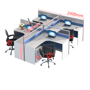 Light Blue T-Shaped Modular Office Furniture 4-Person Staff <strong>Computer</strong> Desk with Card Holder L Corner Staff <strong>Table</strong> Screen Desk - Product Image 6