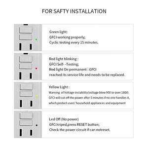 GFCI TR 15A 125V Ac American Ground Fault Circuit Interrupter presa duplex, self test, presa elettrica - Product Image 3