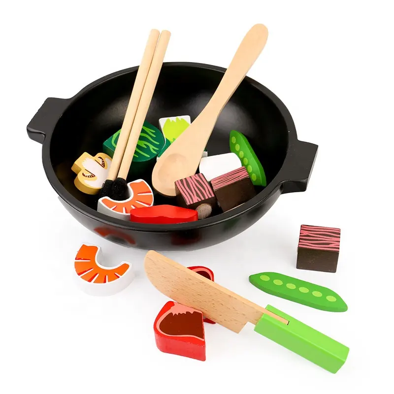 Kids Stir Fry Slicing Thực Phẩm Đồ Chơi Nhà Bếp Giả Vờ Chơi Rau Cắt Gỗ Bộ Đồ Chơi