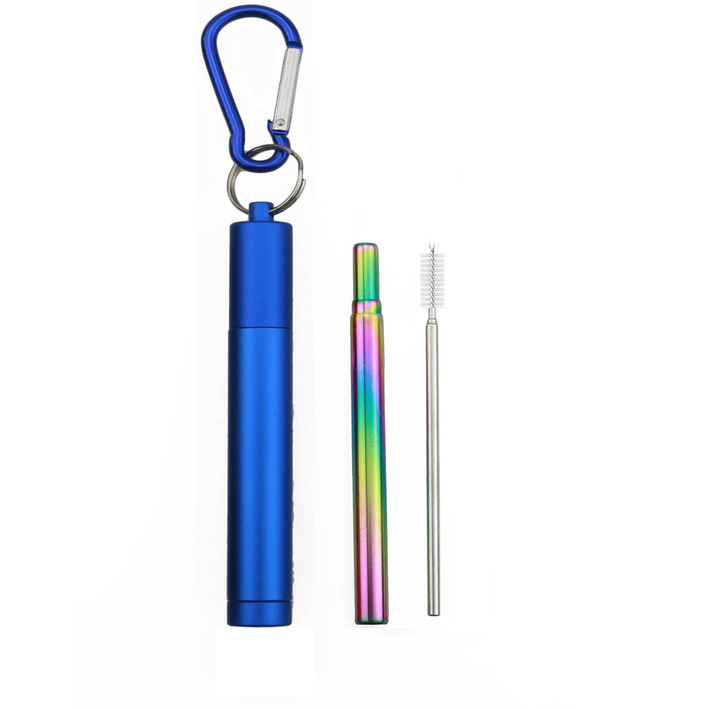 Blue with colored straws