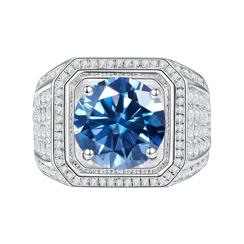 Prezzo di fabbrica 1CT mens moissanite anello blu nero colore hiphop moissanite gemma 925 sterling silver femminile fine jewelry regalo