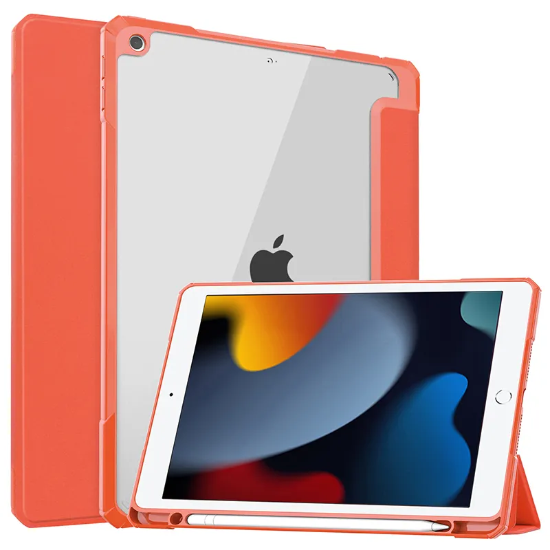 Wholesale Transparent hybrid cases Cover For iPad 7/8/9th Gen Three Fold Cases For iPad 10.2''