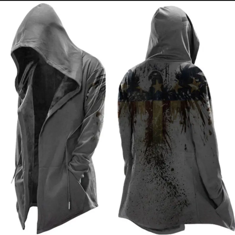 Stile medievale Steampunk giacca a vento con cappuccio retrò assassino mantello da uomo per adulti Costume Cosplay di carnevale di Halloween