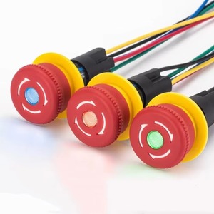 Interruttore a pulsante rotante di arresto di emergenza illuminato rosso 220V luce a pulsante con cavo in plastica 3A Max. Corrente 1 no1nc combinazione 22mm - Product Image 1
