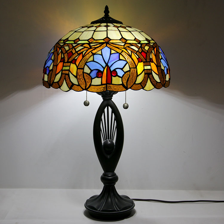 LongHuiJing Victorian Style Design 2-light Dark Antique Bronze Tiffany Table Lamp Handmade Old Table Lamps