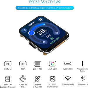 Waves hare ESP32-S3 1,69-Zoll-IPS-Touchscreen-Entwicklungsplatine 240x280 ST7789V2 SPI-LCD-Anzeige modul für ESP-IDF/Arduino-IDE - Product Image 2