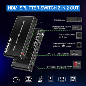 <strong>hdmi</strong> <strong>Splitter</strong> Switch <strong>HDMI</strong> 2.0 4K60Hz <strong>Splitter</strong> 2X2 Audio Out EARC EDlD Dolby <strong>hdmi</strong> <strong>Splitter</strong> <strong>1</strong> in 2 Out for QLED Game Monitor PS5 - Product Image 6