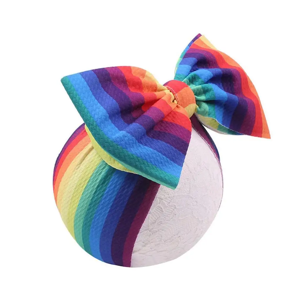 2019 New Arrival Large 7" Hair Bows Top Knot Headband Waffle Flower Print Elastic Headwrap DIY Girls Hair Accessories For Kid