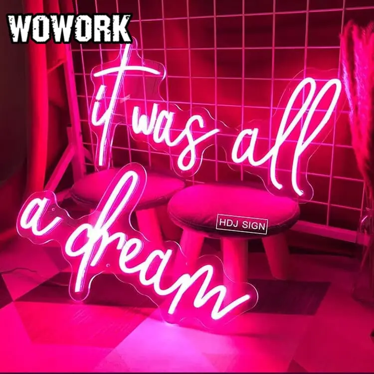2024 WORK não moq usb 12v personalizado acrílico branco rosa decoração de casa era tudo um sonho led neon luz interior