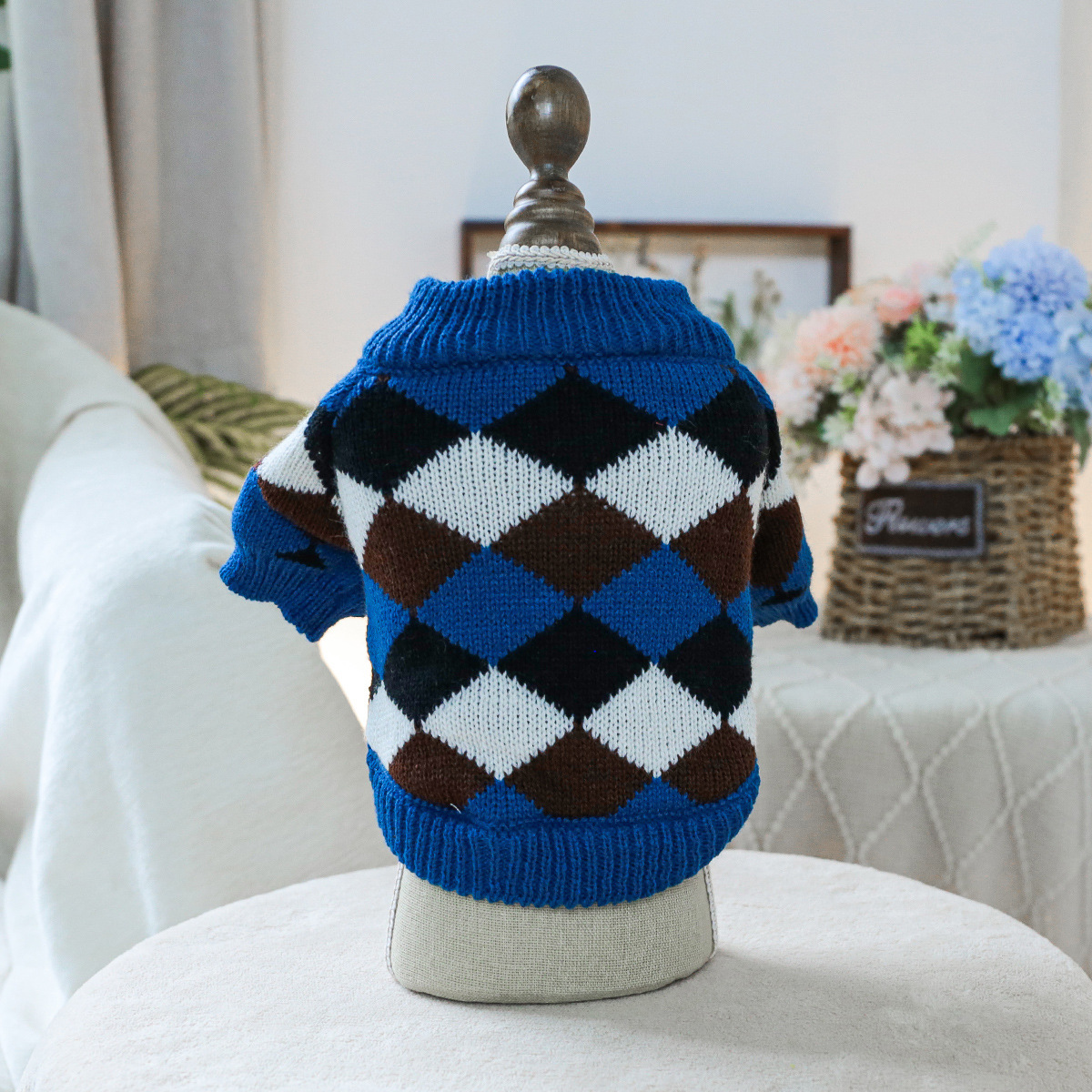 Blue coffee argyle sweater