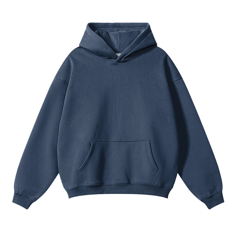 Ba jia midnight blue fleece- lined v-neck hoodless drawstring