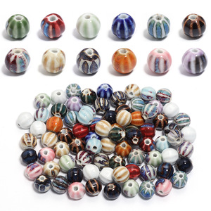JC Factory Wholesale Ceramic <strong>Beads</strong> 11.5 mm Coloured Stripe DIY for Jewelry Making Ceramic <strong>Beads</strong>