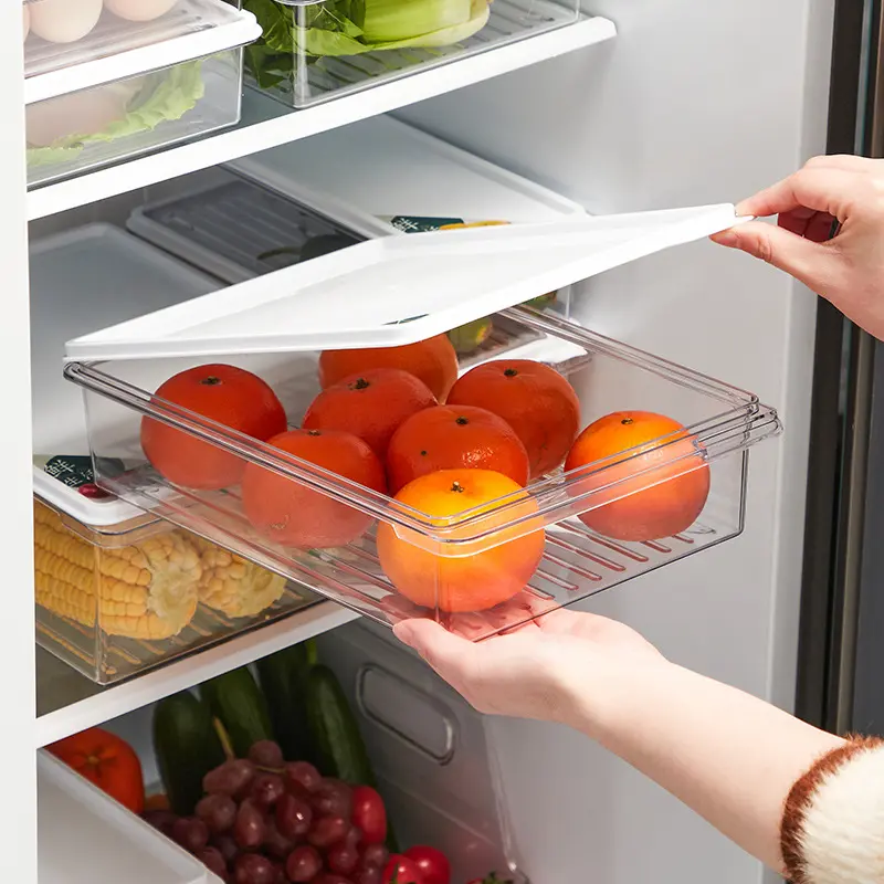 Stackable fresh-keeping box refrigerator transparent fruit drain kitchen food freezing transparent sealed storage box