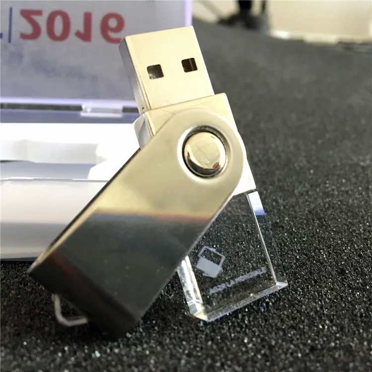 Jaster — clé USB rotative en verre cristal, vente en gros, 8GB, 16GB, disque flash métallique, promotion