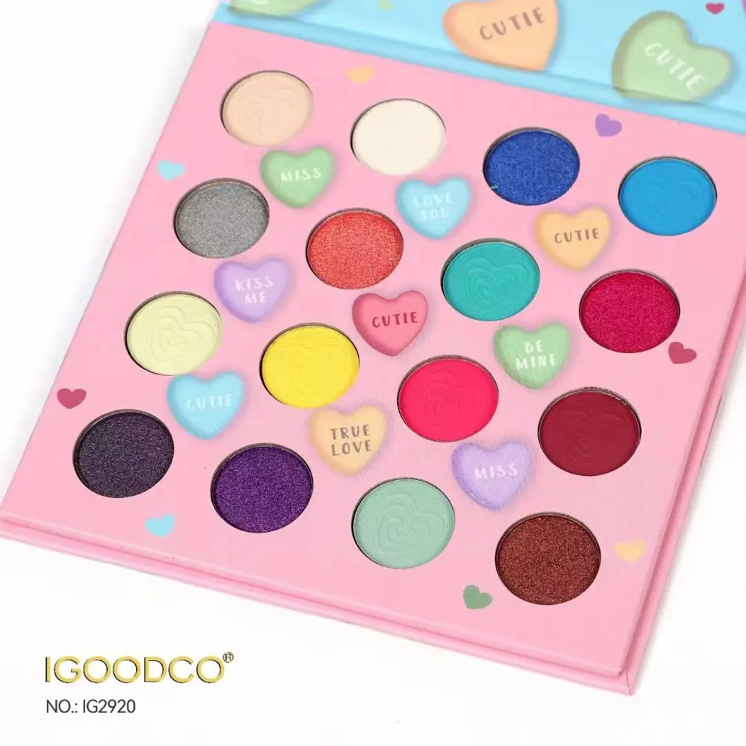 Paleta de sombra de olho igoodco, 16 cores, formato de coração, com espelho e glitter, à prova d' água, cosméticos perolados