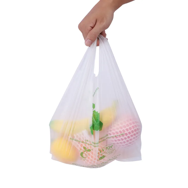 Tinh bột ngô compostable nhựa mua sắm túi phân hủy sinh học siêu thị Áo ghi lê túi với chết cắt xử lý